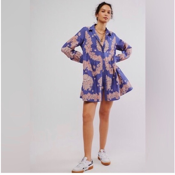 Free People Smell the Roses Mini Dress Tunic in Lake Combo Size Medium - Picture 2 of 7